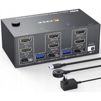 Inny producent Potrójne monitory 3 monitory 2 PC Kceve Switch DP + 2 HDMI, 8K 60 Hz KVM Inny producent Potrójne monitory 3 monitory 2 PC Kceve Switch DP + 2 HDMI, 8K 60 Hz KVM