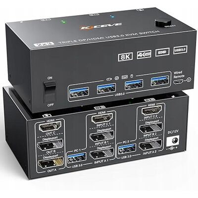 Inny producent Przełącznik KVM203DH 2 PC 3 monitory HDMI+DP 8K 60Hz /4K 144Hz USB3.0 KCEVE Inny producent Przełącznik KVM203DH 2 PC 3 monitory HDMI+DP 8K 60Hz /4K 144Hz USB3.0 KCEVE