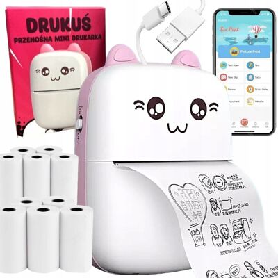 Inny producent MINI DRUKARKA TERMICZNA MINI KOT DO ZDJĘC NAKLEJEK + 11 SZT ROLEK Inny producent MINI DRUKARKA TERMICZNA MINI KOT DO ZDJĘC NAKLEJEK + 11 SZT ROLEK