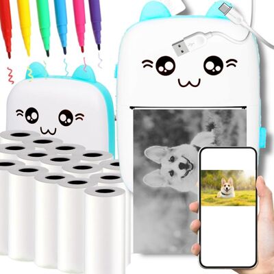 Hikey, Drukuś Drukarka Termiczna Mini Kot niebieski + 15 rolek Hikey, Drukuś Drukarka Termiczna Mini Kot niebieski + 15 rolek