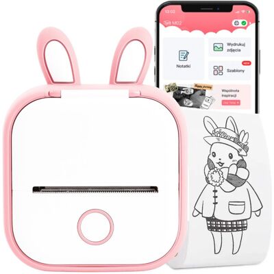 Mini drukarka termiczna Phomemo T02 Różowy KRÓLIK etykiet samoprzylepnych Mini drukarka termiczna Phomemo T02 Różowy KRÓLIK etykiet samoprzylepnych