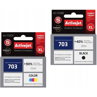 Tusze Xl Activejet Do Hp 703 Czarny + Kolor Tusze Xl Activejet Do Hp 703 Czarny + Kolor