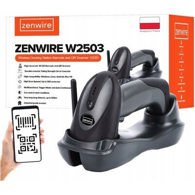Czytnik Skaner Kodów Kreskowych QR 1D 2D ze Stacją Dokującą USB BEZPRZEWODOWY Zenwire W2503 Czytnik Skaner Kodów Kreskowych QR 1D 2D ze Stacją Dokującą USB BEZPRZEWODOWY Zenwire W2503