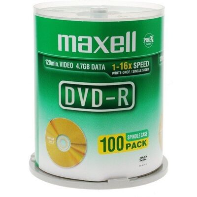 Płyty DVD-R MAXELL, 4.7 GB, 16x, 100 szt. Płyty DVD-R MAXELL, 4.7 GB, 16x, 100 szt.