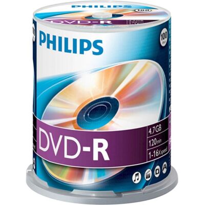 Płyty DVD-R Philips, 4.7 GB, 120 min, 16x, 100 szt. Płyty DVD-R Philips, 4.7 GB, 120 min, 16x, 100 szt.