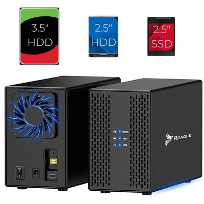 Obudowa Dysku Hdd Ssd 2x 3,5' Sata Iii Usb 3.2 Kieszeń Raid Jbod Pm do 40tb, Reagle Obudowa Dysku Hdd Ssd 2x 3,5' Sata Iii Usb 3.2 Kieszeń Raid Jbod Pm do 40tb, Reagle