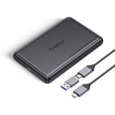 Obudowa zewnętrzna na dysk 2,5' HDD/SSD ORICO, SATA III, USB TYP-C/USB-A 5Gb/s - czarna Obudowa zewnętrzna na dysk 2,5' HDD/SSD ORICO, SATA III, USB TYP-C/USB-A 5Gb/s - czarna