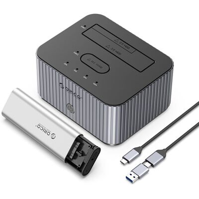 Stacja dokująca na 2 dyski z funkcją klonowania M.2 NVME 2,5'/3,5 HDD / 2,5' SSD ORICO - szara Stacja dokująca na 2 dyski z funkcją klonowania M.2 NVME 2,5'/3,5 HDD / 2,5' SSD ORICO - szara