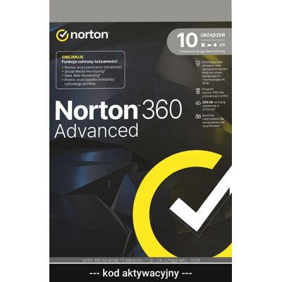 Symantec Norton 360 Advanced 10 stanowisk / 1 rok (nie wymaga karty) - 2026 Symantec Norton 360 Advanced 10 stanowisk / 1 rok (nie wymaga karty) - 2026