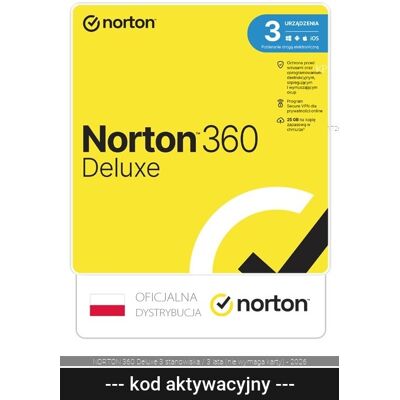 Symantec NORTON 360 Deluxe 3 stanowiska / 3 lata (nie wymaga karty) - 2026 Symantec NORTON 360 Deluxe 3 stanowiska / 3 lata (nie wymaga karty) - 2026