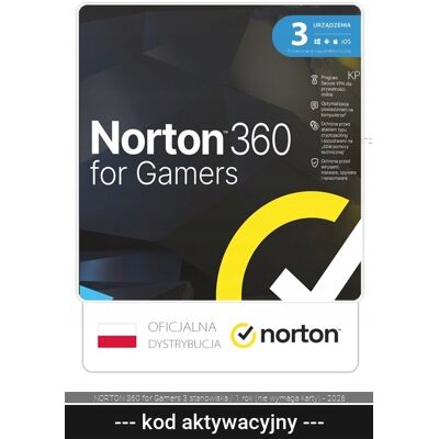 Symantec NORTON 360 for Gamers 3 stanowiska / 1 rok (nie wymaga karty) - 2026 Symantec NORTON 360 for Gamers 3 stanowiska / 1 rok (nie wymaga karty) - 2026