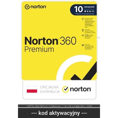 Symantec NORTON 360 Premium 10 stanowisk / 1 rok (nie wymaga karty) - 2026 Symantec NORTON 360 Premium 10 stanowisk / 1 rok (nie wymaga karty) - 2026