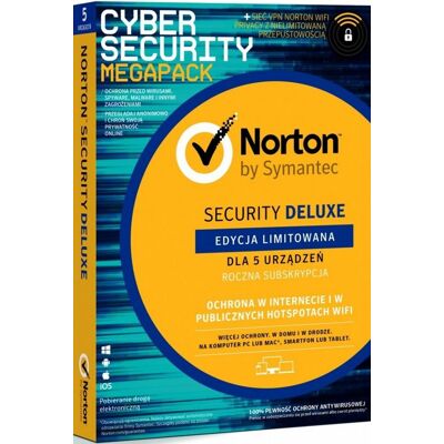 Symantec Norton Security 3.0 DELUXE + WiFi Privacy 1.0 21386356, 1 użytkownik/5 urządzeń, 1 rok, PL Symantec Norton Security 3.0 DELUXE + WiFi Privacy 1.0 21386356, 1 użytkownik/5 urządzeń, 1 rok, PL
