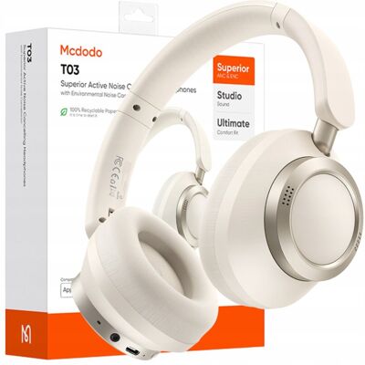 MCDODO SŁUCHAWKI BEZPRZEWODOWE NAUSZNE BLUETOOTH Z MIKROFONEM ANC BEŻOWE MCDODO SŁUCHAWKI BEZPRZEWODOWE NAUSZNE BLUETOOTH Z MIKROFONEM ANC BEŻOWE