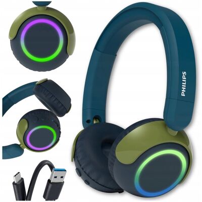 Philips SŁUCHAWKI BEZPRZEWODOWE DLA DZIECI LED TURKUSOWE KOMFORTOWE NAUSZNE Philips SŁUCHAWKI BEZPRZEWODOWE DLA DZIECI LED TURKUSOWE KOMFORTOWE NAUSZNE