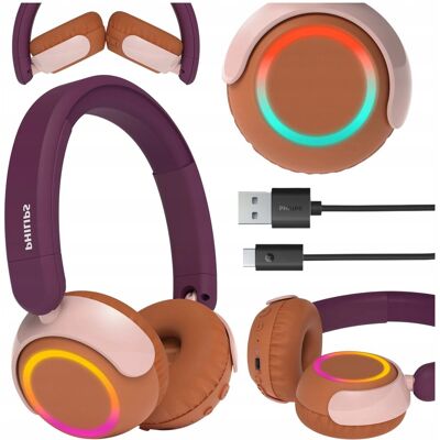 Philips SŁUCHAWKI DLA DZIECI BLUETOOTH LED FIOLETOWE Z KONTROLĄ GŁOŚNOŚCI Philips SŁUCHAWKI DLA DZIECI BLUETOOTH LED FIOLETOWE Z KONTROLĄ GŁOŚNOŚCI