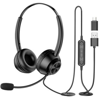New Bee Sklep95 B2 Słuchawki nauszne przewodowe USB oraz USB- typ C z regulacją głośności New Bee Sklep95 B2 Słuchawki nauszne przewodowe USB oraz USB- typ C z regulacją głośności