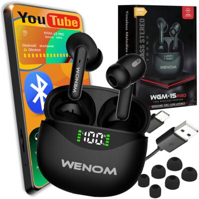 Wenom Słuchawki bezprzewodowe Sportowe 15pro Enc TWS Bluetooth 5,3 z POWERBANKIEM Wenom Słuchawki bezprzewodowe Sportowe 15pro Enc TWS Bluetooth 5,3 z POWERBANKIEM