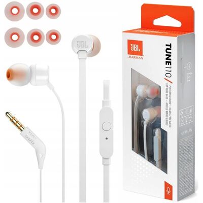 SŁUCHAWKI DOKANAŁOWE MAŁE LEKKIE PRZEWODOWE JBL TUNE 110 BIAŁE SŁUCHAWKI DOKANAŁOWE MAŁE LEKKIE PRZEWODOWE JBL TUNE 110 BIAŁE