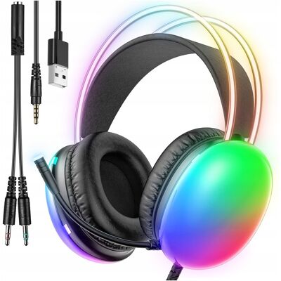 Inny producent SŁUCHAWKI PRZEWODOWE RGB LED NAUSZNE GAMINGOWE Z MIKROFONEM DLA GRACZY PRO Inny producent SŁUCHAWKI PRZEWODOWE RGB LED NAUSZNE GAMINGOWE Z MIKROFONEM DLA GRACZY PRO