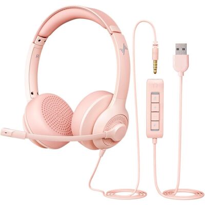 Inny producent Słuchawki Z Mikrofonem JIAMQISHI USB Jack 3.5mm Redukcja Szumów Różowe Inny producent Słuchawki Z Mikrofonem JIAMQISHI USB Jack 3.5mm Redukcja Szumów Różowe