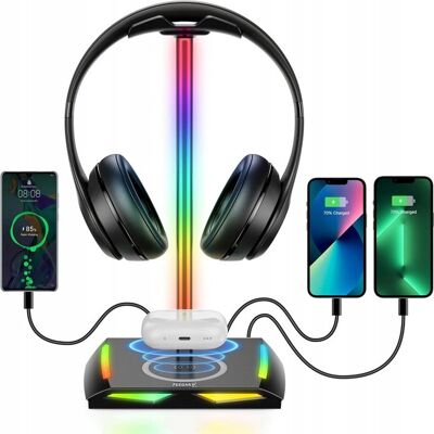 STOJAK NA SŁUCHAWKI FEEGAR HOLD Podświetlanie RGB HUB 3x USB Typ-C Indukcja STOJAK NA SŁUCHAWKI FEEGAR HOLD Podświetlanie RGB HUB 3x USB Typ-C Indukcja