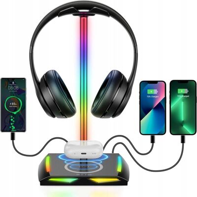 Microsoft STOJAK NA SŁUCHAWKI RGB GAMING Z ŁADOWARKĄ BEZPRZEWODOWĄ UCHWYTY KABLE PORT Microsoft STOJAK NA SŁUCHAWKI RGB GAMING Z ŁADOWARKĄ BEZPRZEWODOWĄ UCHWYTY KABLE PORT