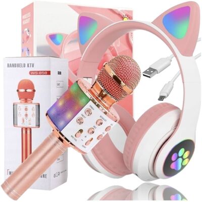 Inny producent Zestaw Słuchawki Kocie Uszy + Mikrofon Karaoke Bluetooth Led Rgb Na Prezent Inny producent Zestaw Słuchawki Kocie Uszy + Mikrofon Karaoke Bluetooth Led Rgb Na Prezent