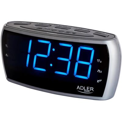Radiobudzik LED Adler AD1121S z Radiem AM/FM, Podwójnym Alarmem i Pamięcią 10 Stacji - Czarny/Srebrny Radiobudzik LED Adler AD1121S z Radiem AM/FM, Podwójnym Alarmem i Pamięcią 10 Stacji - Czarny/Srebrny