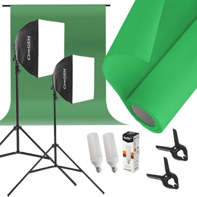 CineGEN Profesjonalny Zestaw do Studio Tło + Stelaż + 2x Lampa Softbox 2x 50x50cm 85W LED CineGEN Profesjonalny Zestaw do Studio Tło + Stelaż + 2x Lampa Softbox 2x 50x50cm 85W LED