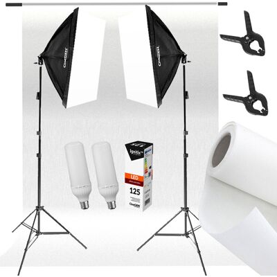 CineGEN Profesjonalny Zestaw do Studio Tło + Stelaż + 2x Lampa Softbox 2x 50x70cm 125W LED CineGEN Profesjonalny Zestaw do Studio Tło + Stelaż + 2x Lampa Softbox 2x 50x70cm 125W LED