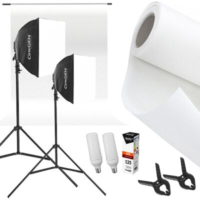 CineGEN Profesjonalny Zestaw do Studio Tło + Stelaż + 2x Lampa Softbox 40x40cm 125W LED CineGEN Profesjonalny Zestaw do Studio Tło + Stelaż + 2x Lampa Softbox 40x40cm 125W LED
