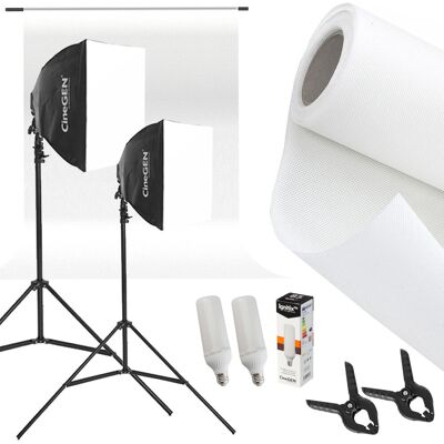 CineGEN Profesjonalny Zestaw do Studio Tło + Stelaż + 2x Lampa Softbox 40x40cm 85W LED CineGEN Profesjonalny Zestaw do Studio Tło + Stelaż + 2x Lampa Softbox 40x40cm 85W LED