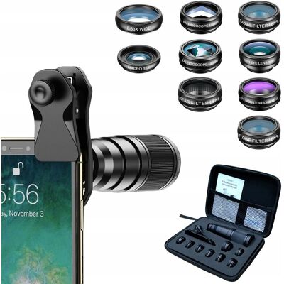 Zestaw 12W1 Obiektyw 22X Tele / Fisheye / Makro 15X / Wide 0.63X / Filtr Cpl Na Telefon Smartfon Apexel / Apl-22Xdg9 Zestaw 12W1 Obiektyw 22X Tele / Fisheye / Makro 15X / Wide 0.63X / Filtr Cpl Na Telefon Smartfon Apexel / Apl-22Xdg9