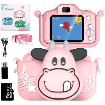 ZeeTech Aparat Cyfrowy Dla Dzieci, Bambino, Krówka 40 Mpx Z Kartą Pamięci 32Gb, Różowy ZeeTech Aparat Cyfrowy Dla Dzieci, Bambino, Krówka 40 Mpx Z Kartą Pamięci 32Gb, Różowy