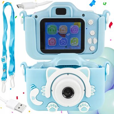 Lewer Aparat Cyfrowy Dla Dzieci Dziecka Fotograficzny Niebieski Kotek +Karta 32Gb Lewer Aparat Cyfrowy Dla Dzieci Dziecka Fotograficzny Niebieski Kotek +Karta 32Gb