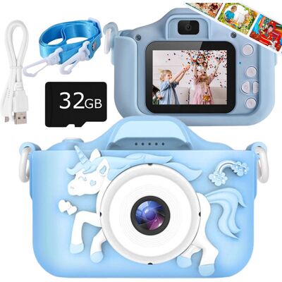 Bounn Aparat dla dzieci cyfrowy fotograficzny + karta 32Gb niebieski jednorożec Bounn Aparat dla dzieci cyfrowy fotograficzny + karta 32Gb niebieski jednorożec