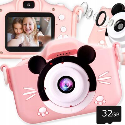 Inny producent Aparat dla dzieci kotek cyfrowy fotograficzny + karta 32Gb różowy smycz 3l+ Inny producent Aparat dla dzieci kotek cyfrowy fotograficzny + karta 32Gb różowy smycz 3l+