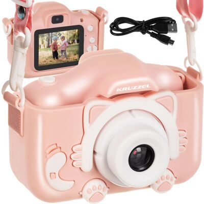 Kruzzel Różowa Kamera dla Dzieci - HD Wideo, Filtry i Karta 16GB Kruzzel Różowa Kamera dla Dzieci - HD Wideo, Filtry i Karta 16GB