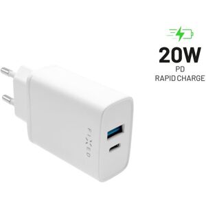 Ładowarka sieciowa FIXED z wyjściem USB-C i USB, obsługa PD i QC 3.0, 20 W, biała