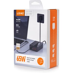 LDNIO Szybka Ładowarka USB 65W PD QC3.0 4-portowa wyświetlacz