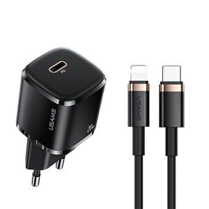 Usams Ład. siec. 1xUSB-C T36 mini 20W + kabel USB-C-Lightning czarny/black PD3.0 Fast Charging XFKXLOGTL01 (US-CC124+US-SJ484)