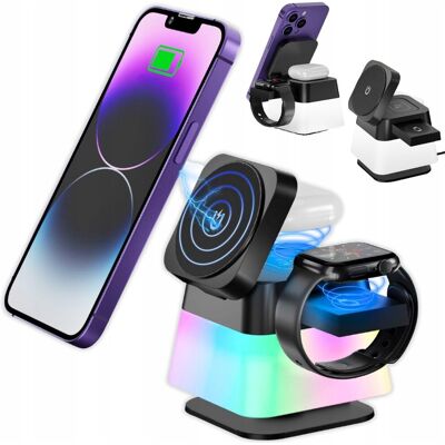 Inny producent Ładowarka Indukcyjna Qi MagSafe 15W iPhone Apple Watch AirPods Dokująca 4w1 Inny producent Ładowarka Indukcyjna Qi MagSafe 15W iPhone Apple Watch AirPods Dokująca 4w1
