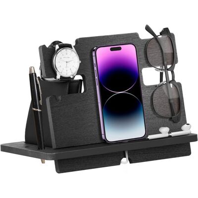 Zamiennik/inny Drewniana Stacja Dokująca Na Telefon I Organizer Na Biurko, Czarny Zamiennik/inny Drewniana Stacja Dokująca Na Telefon I Organizer Na Biurko, Czarny