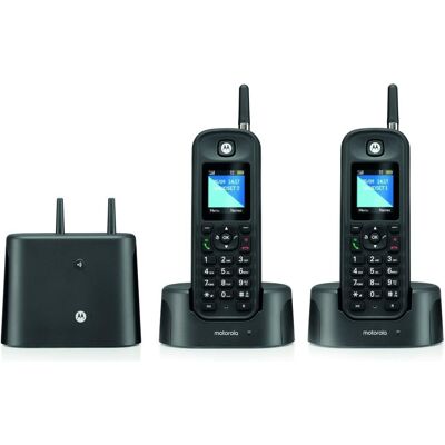 Telefon stacjonarny bezprzewodowy dalekiego zasięgu zestaw 2 szt Motorola O202 czarny Telefon stacjonarny bezprzewodowy dalekiego zasięgu zestaw 2 szt Motorola O202 czarny