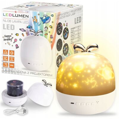 LEDLUMEN Lampka Nocna JABŁKO Projektor Rzutnik Gwiazd LED Dla Dzieci Do Sypialni USB LEDLUMEN Lampka Nocna JABŁKO Projektor Rzutnik Gwiazd LED Dla Dzieci Do Sypialni USB