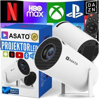 Projektor Smart Mini ASATO® - Android TV WiFi Bluetooth 5.0 - HD 720p 4K Ready - Ekran 150'' Projektor Smart Mini ASATO® - Android TV WiFi Bluetooth 5.0 - HD 720p 4K Ready - Ekran 150''
