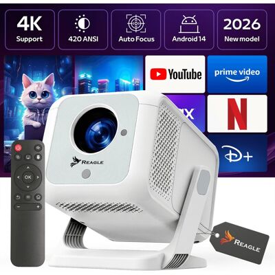 REAGLE RZUTNIK PROJEKTOR LED 420 ANSI 4K 130' ANDROID 14 SMART TV WIFI AUTO FOCUS REAGLE REAGLE RZUTNIK PROJEKTOR LED 420 ANSI 4K 130' ANDROID 14 SMART TV WIFI AUTO FOCUS REAGLE
