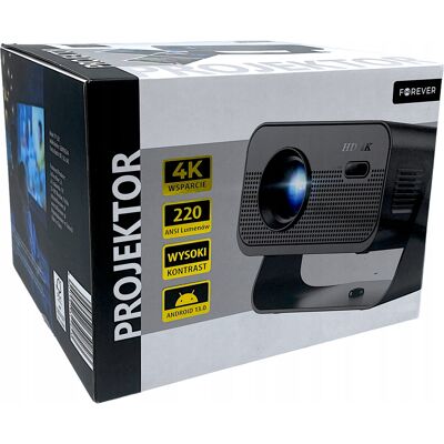Inny producent Forever Projektor HD 4K 220 ANSI Lumenów Android 13.0 Kontrast 8000:1 Inny producent Forever Projektor HD 4K 220 ANSI Lumenów Android 13.0 Kontrast 8000:1
