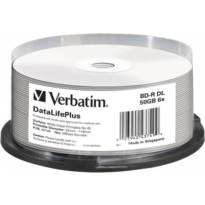Inny producent Płyta Blu-Ray (Bd-R) Verbatim 50gb 25szt (Cake 25) Biała Do Druku Datalife+ Inny producent Płyta Blu-Ray (Bd-R) Verbatim 50gb 25szt (Cake 25) Biała Do Druku Datalife+